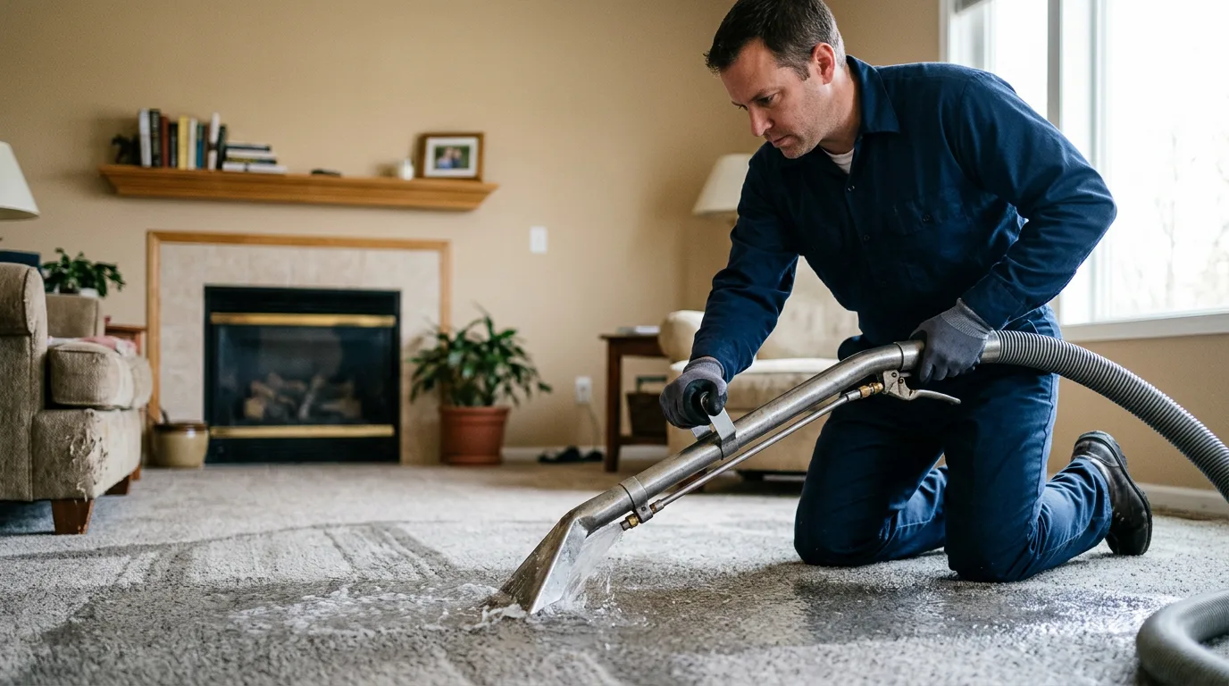Water damage restoration technician working near Kearney, NE